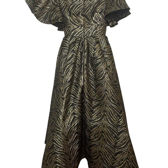 Mac Duggal Black Gold Brocade Flutter Sleeve Gown Dress Size 2 Style 21063 NWT - Picture 4 of 8